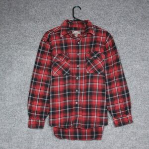 Mens Moose Creek Red Black Plaid‎ Heavy Flannel Shirt Long Sleeve Cotton Size M